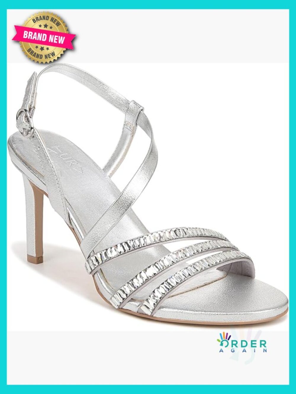 Satin Slingback Heeled Sandals Crystal Details Dress Shoes Stiletto Heel